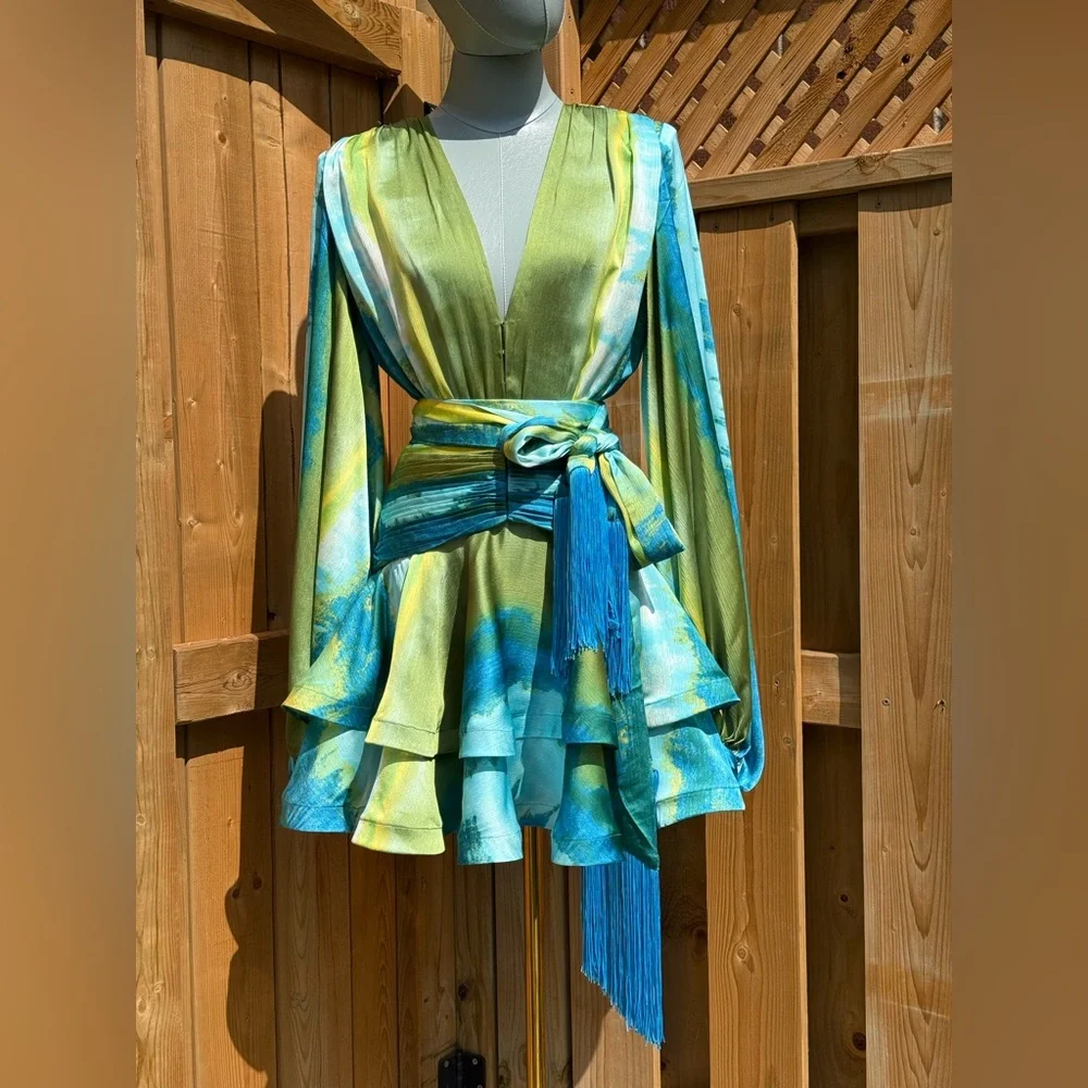 🆕 BRONX & BANCO 🧿 NWOT Bedouin Coastal Mini Dress, Blue Multi - Sz XS US 2